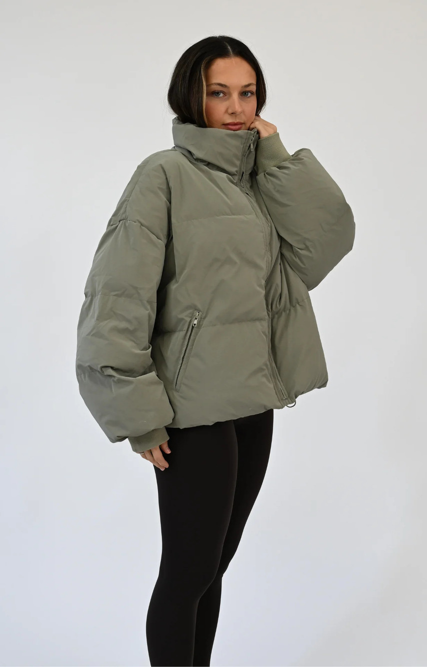 SET Active Oversized Puffer Jacket in Sage Colorblock